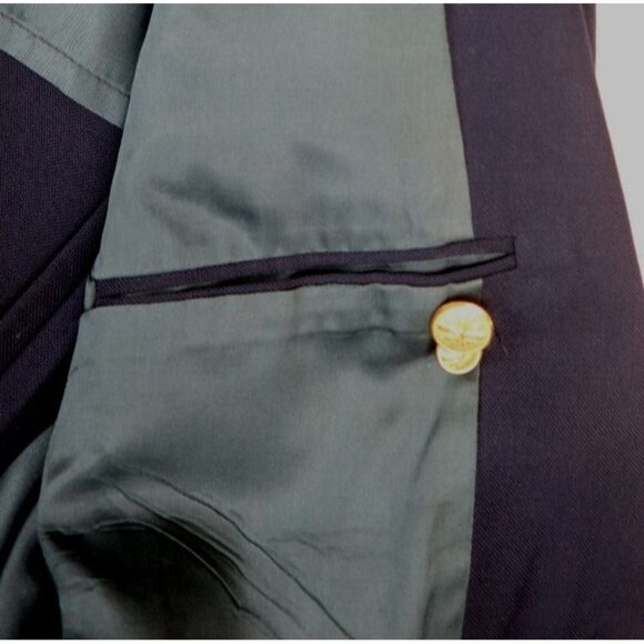 VINTAGE MEN'S BLUE BLAZER GOLD BUTTONS - SPORT COAT - HUNT VALLEY - SIZE 44R - Picture 7 of 9